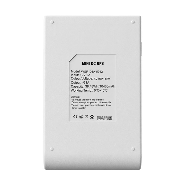 Комплект Mini UPS з блоком живлення: джерело безперебійного живлення Mini UPS WGP UPS103A White 10400mAh 5V/9V/12V, Li-ion 4*2.6Ah, для роутера і оптичного термінала та блок живлення SPF-1202B 12V/2A (24W)