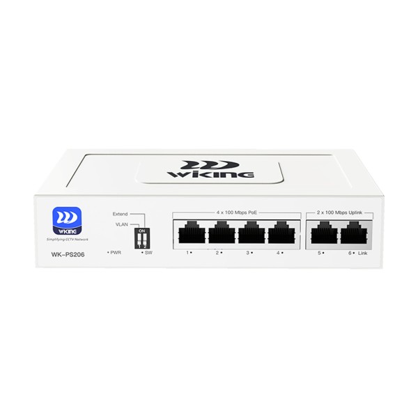 PoE-комутатор 6-портовий некерований Wiking WK-PS206 V2, 4x100Mbps PoE, 2x100Mbps Uplink, 45W