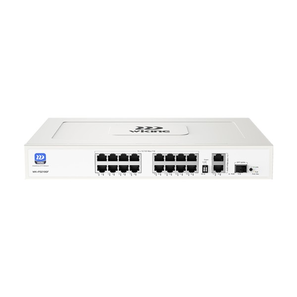 PoE-комутатор 19-портовий некерований Wiking WK-PS219GF, 16x100Mbps PoE, 2x1000Mbps Uplink, 1x1000Mbps SFP, 180W