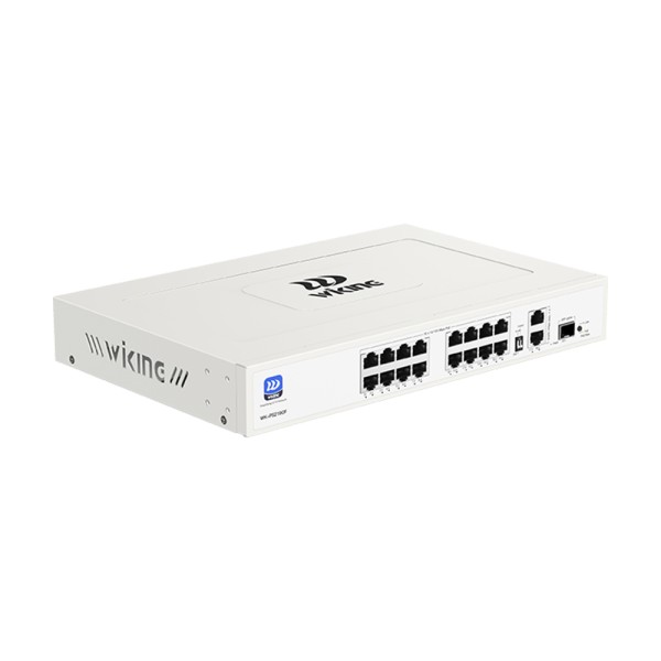 PoE-комутатор 19-портовий некерований Wiking WK-PS219GF, 16x100Mbps PoE, 2x1000Mbps Uplink, 1x1000Mbps SFP, 180W