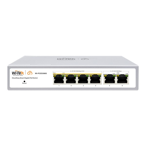 PoE-комутатор 6-портовий керований Wi-Tek WI-PCES306G V2 гігабітний, 4x1000Mbps PoE+, 2x1000Mbps Uplink, 60W, Cloud, ONVIF