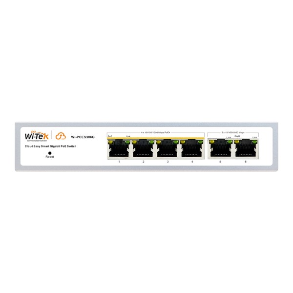 PoE-комутатор 6-портовий керований Wi-Tek WI-PCES306G V2 гігабітний, 4x1000Mbps PoE+, 2x1000Mbps Uplink, 60W, Cloud, ONVIF