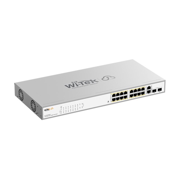 PoE-комутатор 20-портовий керований Wi-Tek WI-PCES320GFH гігабітний 16x1000Mbps PoE+, 2x1000Mbps Uplink, 2xSFP, 130W, Cloud, ONVIF