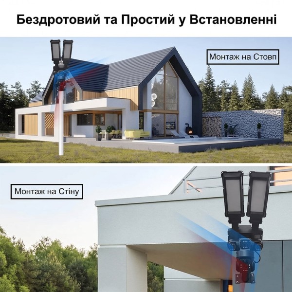 IP PTZ-відеокамера автономна з WiFi, прожектором та сонячною панеллю 3Mp+3Mp+3Mp Light Vision VLC-1223WIL/3C (Lamp+Solar) 4mm, на акумуляторних батареях