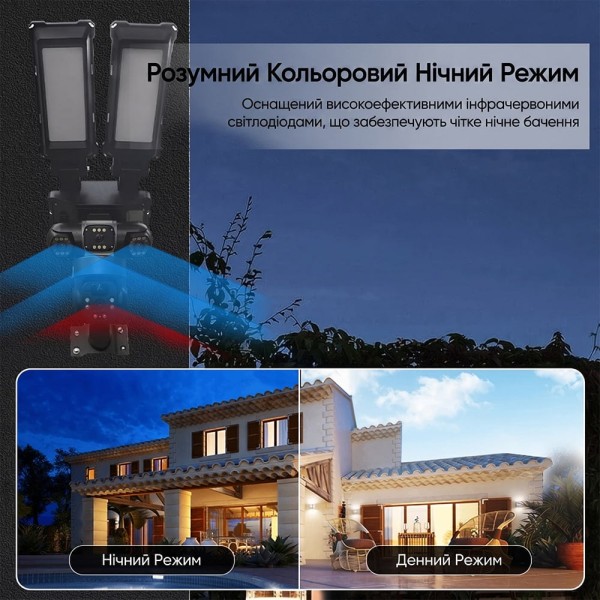 IP PTZ-відеокамера автономна з WiFi, прожектором та сонячною панеллю 3Mp+3Mp+3Mp Light Vision VLC-1223WIL/3C (Lamp+Solar) 4mm, на акумуляторних батареях