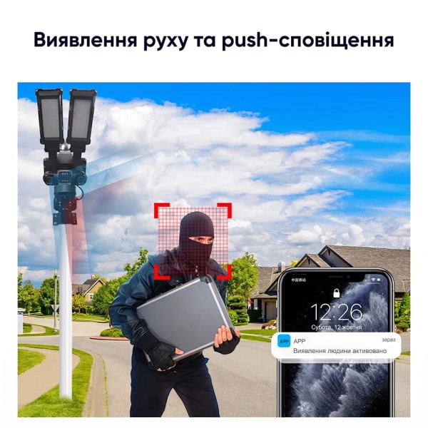 IP PTZ-відеокамера автономна з WiFi, прожектором та сонячною панеллю 3Mp+3Mp+3Mp Light Vision VLC-1223WIL/3C (Lamp+Solar) 4mm, на акумуляторних батареях