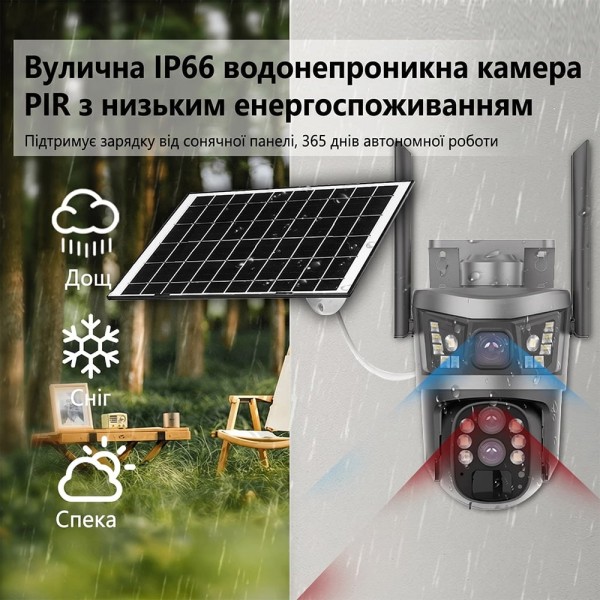 IP PTZ-відеокамера автономна з 4G та сонячною панеллю 3Mp+3Mp Light Vision VLC-9530IG10Z/2C3S (Solar) 4+8mm, на акумуляторних батареях