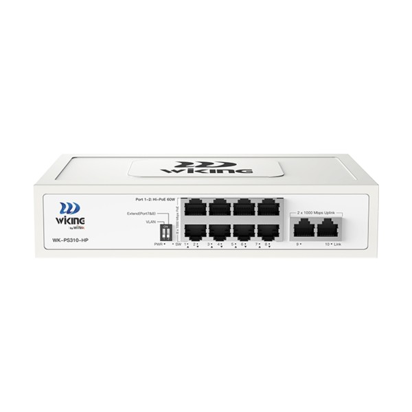 PoE-комутатор 10-портовий некерований Wiking WK-PS310-HP гігабітний, 8x1000Mbps PoE, 2x1000Mbps Uplink, 110W