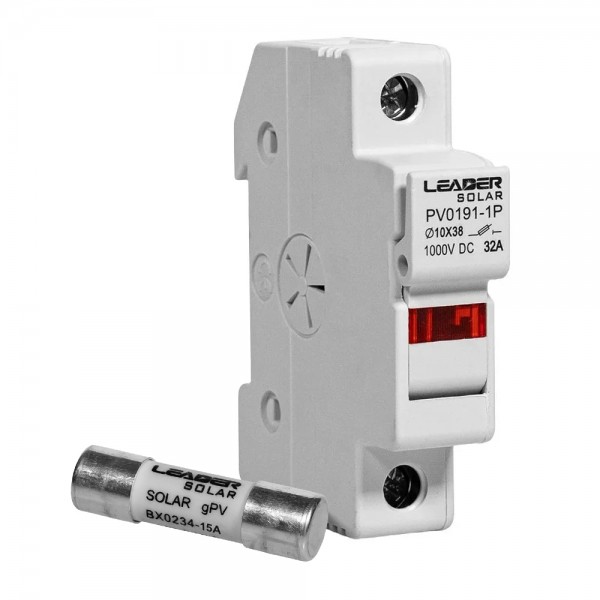 Комплект роз'єднувача та запобіжника 1000V Leader 32A PV0191-1P та 15A BX0234 для сонячних панелей